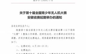 关于第十届全国青少年无人机大赛安徽省赛延期举办的通知